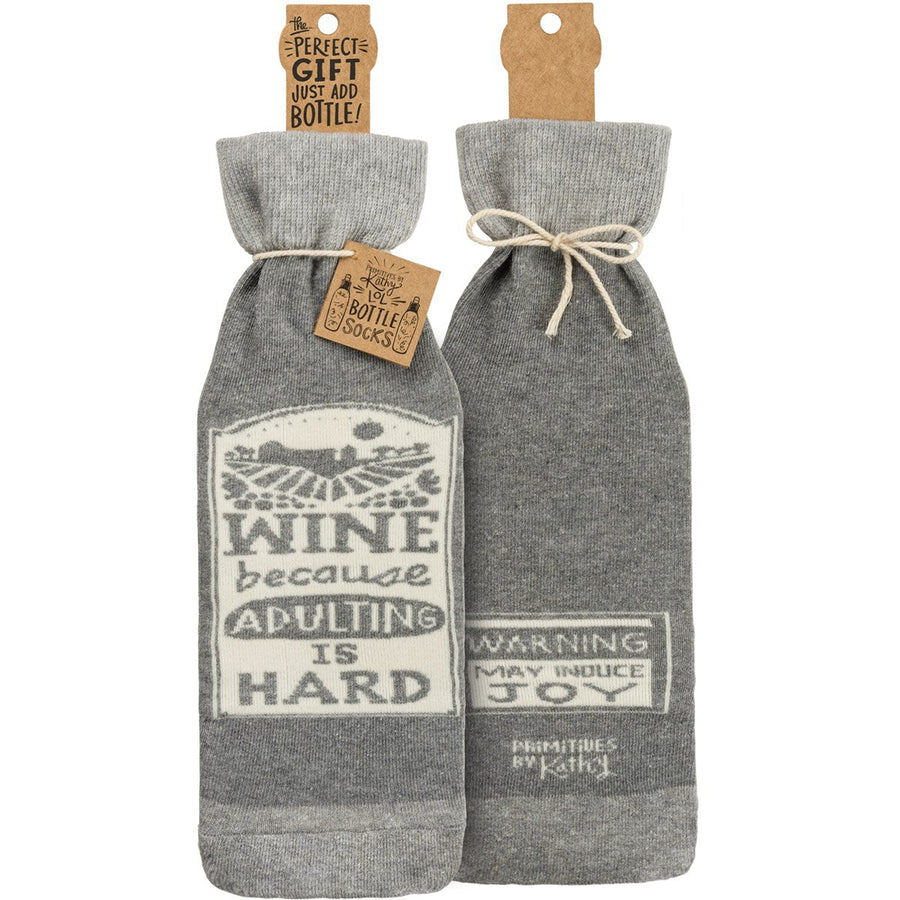 Bottle Sock - Wine Because Adulting Is Hard - Premium wine accessories from Primitives by Kathy - Just $5.95! Shop now at Pat's Monograms
